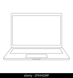 Symbol für Linienkontur des Laptops. Öffnen Sie das lineare Gadget des Computers. Vektordarstellung auf weiß isoliert. Stock Vektor