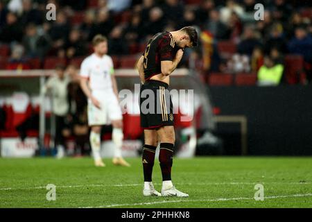 Köln, Deutschland. 28. März 2023. Fußball: Internationale Spiele, Deutschland - Belgien, RheinEnergieStadion. Der deutsche Niclas Füllkrug reagiert. Kredit: Rolf Vennenbernd/dpa/Alamy Live News Stockfoto