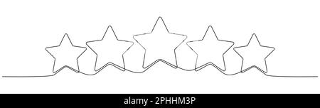 Durchgehende fünf-Sterne-Strichzeichnung. Lineares Sternsymbol für Bewertungsüberprüfung. Vektordarstellung auf weiß isoliert. Stock Vektor