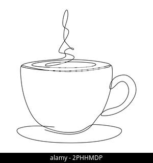 Durchgehende Linienzeichnung für Becher. Kaffee- oder Teetasse, eine Strichzeichnung. Stock Vektor