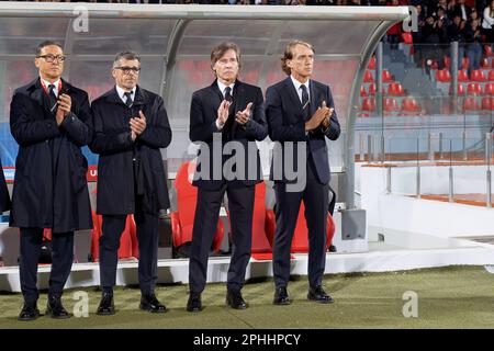 Ta'Qali, Ta'Qali, Italien, 26. März 2023, Coach Roberto Mancini (Italien) Teammanager Gabriele Oriali (Italien) Assistant Coach Alberico Evani (Italien) lin Stockfoto