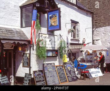 Das Captain's Cabin Restaurant am Hafen, Polperro, Cornwall, England, Großbritannien Stockfoto