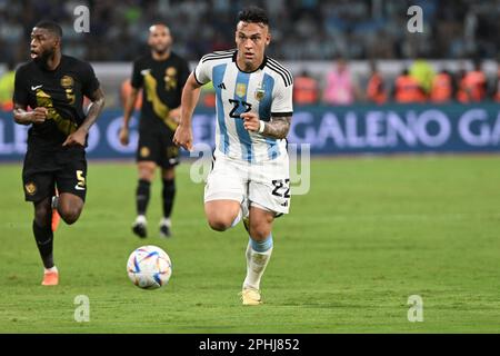 Santiago del Estero, Argentinien, 28. März 2023. Lautaro Martinez aus Argentinien, während des Spiels zwischen Argentinien und Curacao für die International Friendly 2023, im Unico Madre de Ciudades Stadium, am 28. März in Santiago del Estero. Foto: Luciano Bisbal/DiaEsportivo/Alamy Live News Stockfoto