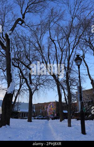 Städtischer Stadtpark St-Henri Montreal schneebedeckt dezember 2022 Stockfoto