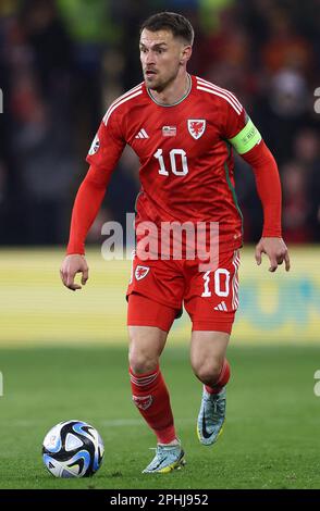 Cardiff, Großbritannien. 28. März 2023. Aaron Ramsey von Wales während des Qualifikationsspiels der UEFA-Europameisterschaft im Cardiff City Stadium, Cardiff. Der Bildausdruck sollte lauten: Darren Staples/Sportimage Credit: Sportimage/Alamy Live News Stockfoto