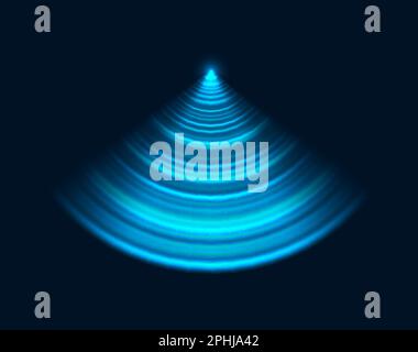 Radarsonar, Wi-Fi-Sensorwellen- oder Signalschallscanner, Vektorblaulichteffekt. Drahtlose Technologie, digitales Radar oder Sonarradialwellen für Bewegung d Stock Vektor