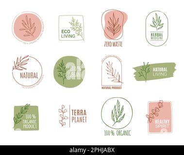 Bio-Lebensmittel, Naturkennzeichen. Gesunde Ernährung, natürliche Kosmetikprodukte oder vegane Lebensmittellager Vektorzeichen, pflanzliche Medizin, ökologisch und Null war Stock Vektor