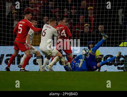 Cardiff, Wales, 28, März 2023, Danny ward (Wales) macht Save , während der UEFA European Qualifiers 2024 Wales gegen Lettland, Credit:, Graham Glendinning,/ Alamy Live News Endstand: 1 - 0 Stockfoto