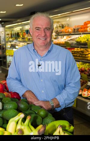 Der internationale Starkoch Rick Stein veranstaltet eine Medienkonferenz im Vorfeld seiner neuseeländischen Theatertour mit vier Shows, Nosh Food Market, Auckland, New Efeal Stockfoto