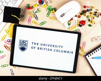 Bayern, Deutschland. 31. Dezember 2015. In dieser Fotoabbildung wird das Logo der University of British Columbia auf einem Tablet angezeigt. (Kreditbild: © Igor Golovniov/SOPA Images via ZUMA Press Wire) NUR REDAKTIONELLE VERWENDUNG! Nicht für den kommerziellen GEBRAUCH! Stockfoto