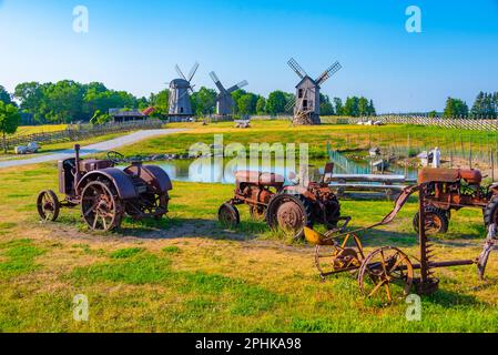 Windmühlen von Angla tuulikuo auf der Insel Saaremaa in Estland. Stockfoto