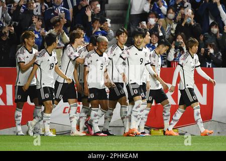 Yodoko Sakura Stadium, Osaka, Japan. 28. März 2023. Japan Team, 28. MÄRZ 2023 - KIRIN Challenge Cup 2023 Spiel zwischen Japan und Kolumbien im Yodoko Sakura Stadium, Osaka, Japan. Kredit: Itaru Chiba/AFLO/Alamy Live News Stockfoto