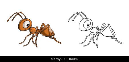 Komische Ameise zum Ausmalen. Vorlage für ein Malbuch mit lustigen Tieren. Malseite für Kinder. Stockfoto