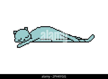 Schlafende Katze Pixel Art. Pixeliges Haustier schläft 8 Bit Stock Vektor