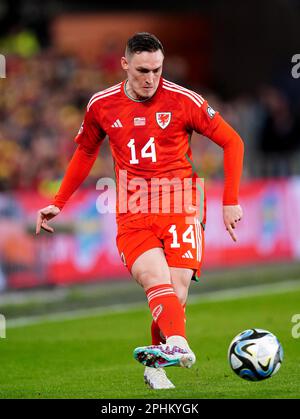 Connor Roberts von Wales während des UEFA Euro 2024-Qualifikationsspiels der Gruppe D im Cardiff City Stadium, Cardiff. Foto: Dienstag, 28. März 2023. Stockfoto