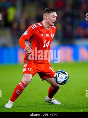 Connor Roberts von Wales während des UEFA Euro 2024-Qualifikationsspiels der Gruppe D im Cardiff City Stadium, Cardiff. Foto: Dienstag, 28. März 2023. Stockfoto