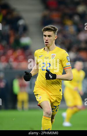 Octavian Popescu #22 während des Qualifikationsspiels zur Euro 2024, Rumänien gegen Belarus, gespielt auf 28.03.2022, Bukarest, Cristi Stavri Stockfoto