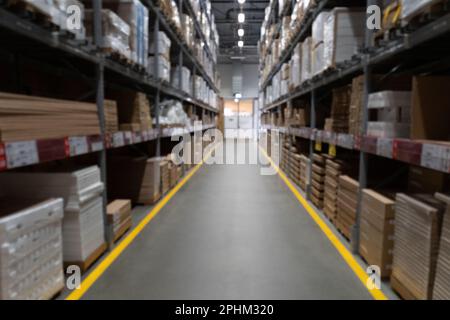 Blurred Shop Aisle, Abstract Shopping Mall, Blur Supermarkt, Unocused Market, Einkaufszentrum, Unscharfe Lebensmittel, Hyper Market, Warehouse Stockfoto
