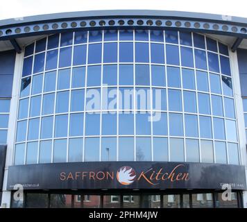 Saffron Kitchen indisches Restaurant an der Lea Bridge Road, Leyton, East London, England, Großbritannien. Stockfoto