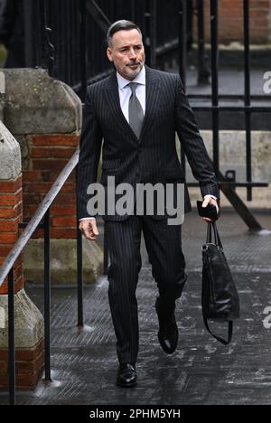 London, Großbritannien. 29. März 2023. London, Großbritannien. 29. März 2023. David wird vor den königlichen Gerichtshöfen im Zentrum von London ankommen, vor einer Anhörung wegen Anschuldigungen wegen rechtswidriger Informationsbeschaffung, die gegen Associated Newspapers Limited (ANL) von sieben Personen erhoben wurden - dem Herzog von Sussex, Baroness Doreen Lawrence, Sir Elton John, David Furnish, Liz Hurley, Sadie Frost und Sir Simon Hughes. Kredit: Doug Peters/Alamy Live News Stockfoto