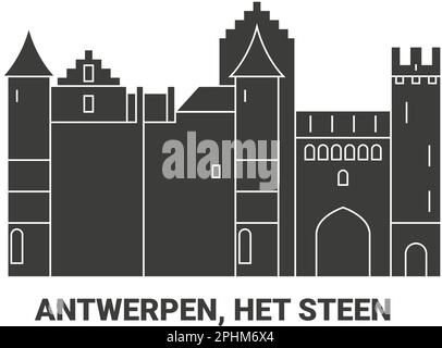 Belgien, Antwerpen, Het Steen, Reise-Wahrzeichen-Vektordarstellung Stock Vektor