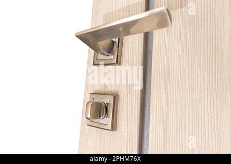 Türdrücker mit Verriegelung, Ansicht von unten, Ansicht aus niedrigem Winkel, Nahaufnahme, weißer Hintergrund, Speicherplatz kopieren Stockfoto