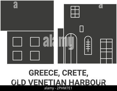 Griechenland, Kreta, Old Venetian Harbour, Vektordarstellung der Wahrzeichen Stock Vektor