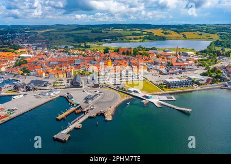 Vogelperspektive auf die dänische Stadt Faaborg. Stockfoto