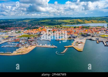 Vogelperspektive auf die dänische Stadt Faaborg. Stockfoto