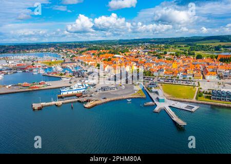 Vogelperspektive auf die dänische Stadt Faaborg. Stockfoto