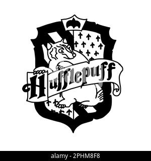 Harry-Potter-Hufflepuff-Logo im Cartoon-Doodle-Stil. Vektordarstellung isoliert auf weißem Hintergrund. Stock Vektor