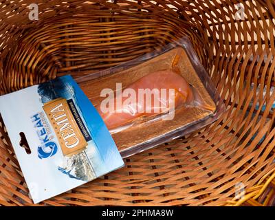 Rybtorg Lachs leicht gesalzen, gekühlt. Stockfoto