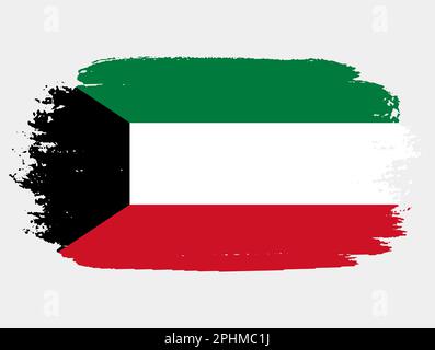Künstlerische Grunge-Pinsel-Flagge Kuwaits isoliert auf weißem Hintergrund. Elegante Textur der Nationalflagge Stock Vektor