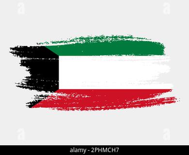 Künstlerische Grunge-Pinsel-Flagge Kuwaits isoliert auf weißem Hintergrund. Elegante Textur der Nationalflagge Stock Vektor