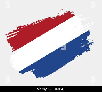 Künstlerische Grunge-Pinselflagge der Niederlande isoliert auf weißem Hintergrund. Elegante Textur der Nationalflagge Stock Vektor