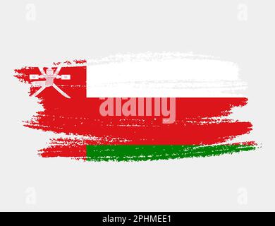 Künstlerische Grunge-Pinsel-Flagge von Oman isoliert auf weißem Hintergrund. Elegante Textur der Nationalflagge Stock Vektor