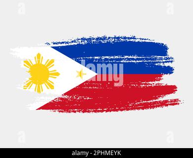 Künstlerische Grunge-Pinselflagge der Philippinen isoliert auf weißem Hintergrund. Elegante Textur der Nationalflagge Stock Vektor