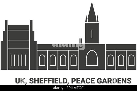 England, Sheffield, Peace Gardens, Reise-Wahrzeichen-Vektordarstellung Stock Vektor