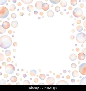 Aquarelle Seifenblasen quadratischer Rahmen in Pastelltönen, Unterwasser-Seemannszeichnung isoliert auf Weiß für Karten, Einladungen zur Babyparty Stockfoto
