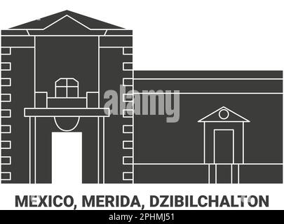 Mexiko, Merida, Dzibilchalton Reise-Wahrzeichen-Vektordarstellung Stock Vektor