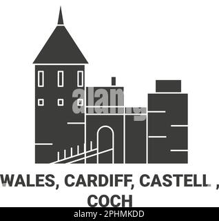 Wales, Cardiff, Castell, Coch Travel Landmark Vektordarstellung Stock Vektor