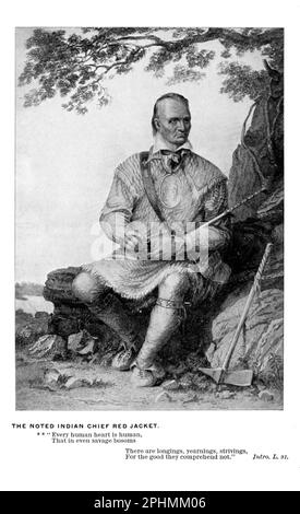 Die Bekannte Indische Häuptling-Rote Jacke. Red Jacket (in seiner Jugend als Otetiani bekannt und Sagoyewatha [Keeper Awake] Sa-go-ye-wa-tha als Erwachsener wegen seiner oratorischen Fähigkeiten) (ca. 1750 bis 20. Januar 1830) war Seneca Redner und Chief des Wolf Clans mit Sitz im Westen von New York. Aus dem Buch " The Song of Hiawatha " von Longfellow, Henry Wadsworth, 1807-1882 Publication date 1898 Publisher Chicago, S. C. Andrews Stockfoto