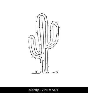 KAKTUS-LINIENKUNST. Vektorkaktus. Vektor zum Zeichnen von durchgehenden Linien für gedruckte Poster, Karten, Aufkleber-Tattoo, Tee mit mexikanischem Kaktus. One Line Art Black Han Stock Vektor