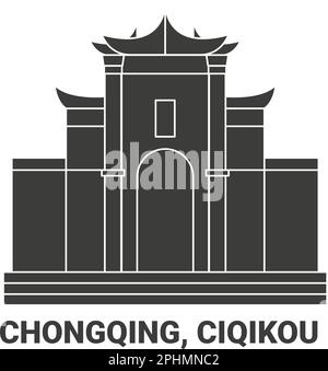 China, Chongqing, Ciqikou, Reise-Wahrzeichen-Vektordarstellung Stock Vektor