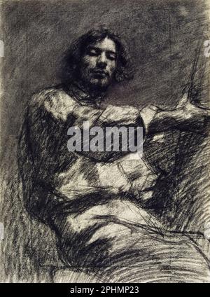 Gustave Courbet (1819-1877), Young man Sitting: Study, Self-Portrait bekannt als „At the Easel“, Holzkohlezeichnung um 1847 Stockfoto