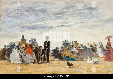 Eugène Boudin Gemälde, der Strand von Trouville, Öl auf Pappe, 1865 Stockfoto