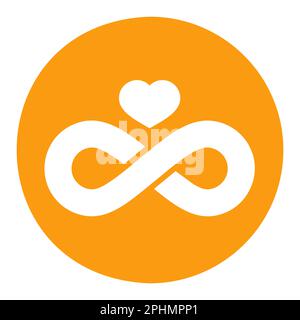 Unendlichkeitszeichen und Herzsymbol der ewigen Liebe isoliertes Glyphe-Symbol. Vektordarstellung, Romantikelemente. Sticker, Patch, Abzeichen, Karte für die Ehe, V Stock Vektor