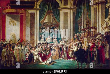 Die Krönung von Kaiser Napoleon I. und Kaiserin Josephine, 2. Dezember 1804, gemalt in Öl auf Leinwand von Jacques Louis David, 1808-1822 Stockfoto