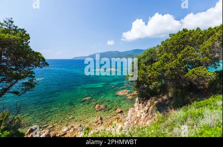 Cupabia Beach. Sommerlandschaft der Insel Korsika an einem sonnigen Tag, Plage de Cupabia Stockfoto