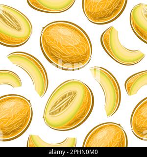 Vector Melon Nahtloses Muster, quadratischer, sich wiederholender Hintergrund mit ausgeschnittenen Illustrationen reifer gehackter Melonen mit Körnern für Geschenkpapier, Sammlerstück Stock Vektor